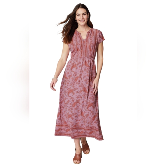 Pure Jill J. Jill Border Print Maxi Dress Pink Cotton Tencel Modal Paisley 2X - Picture 2 of 8